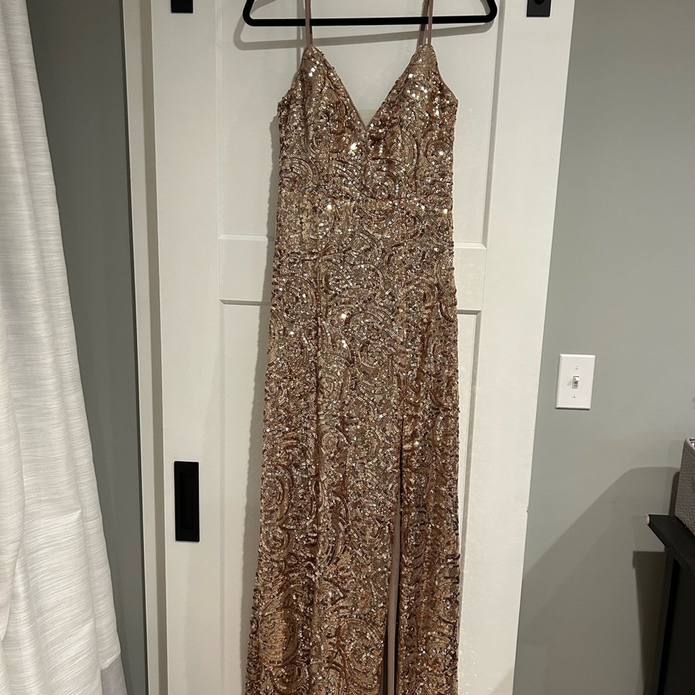Azazie Celestine Gold Sequin Dress